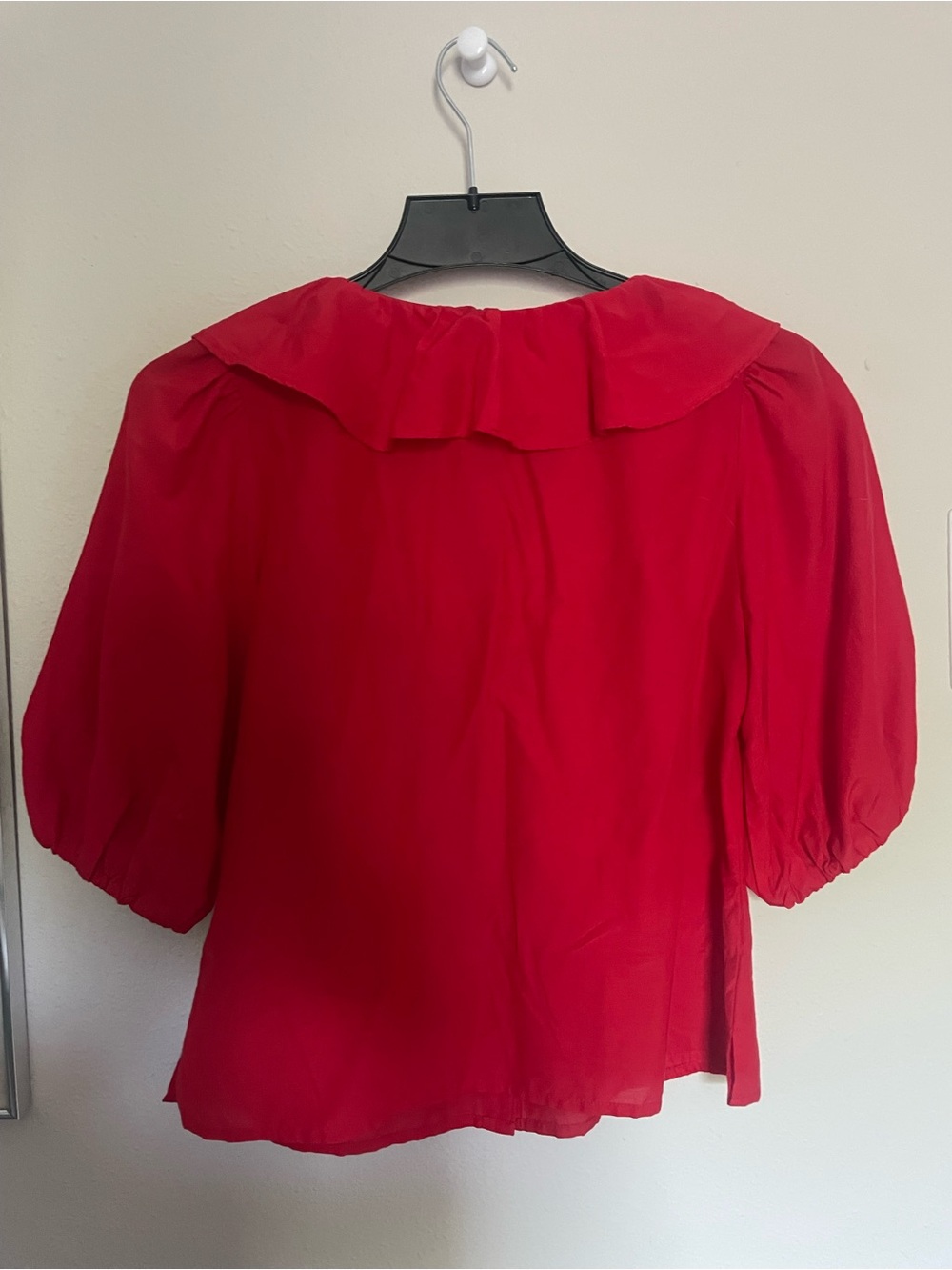 Madewell Red Ruffle-Neck Puff Sleeve Blouse - Picture 4 of 5